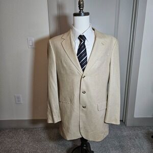 Jos A Bank Sport‎ Coat Jacket Suit Blazer Men 42L 100% Silk Beige 3-Btn